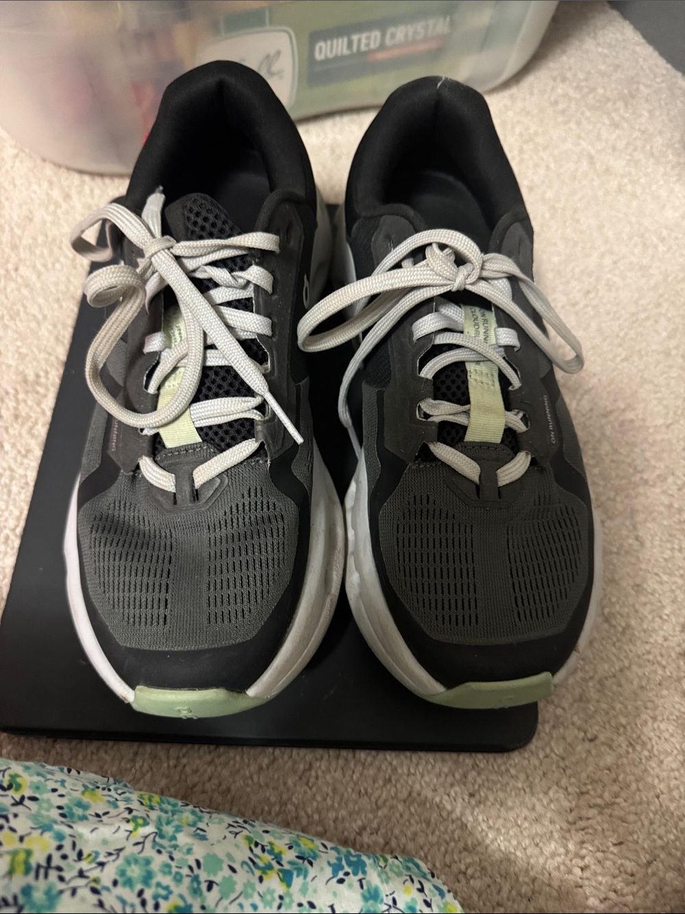 On Running Gray Sneakers with Pale Green Heel Accent